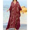 imageBsubseach Kaftan Dresses for Women Plus Size Swimsuit Cover Ups Stripe Print Maxi Beach Caftan Moo Moos DressWine Red