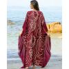 imageBsubseach Kaftan Dresses for Women Plus Size Swimsuit Cover Ups Stripe Print Maxi Beach Caftan Moo Moos DressWine Red