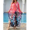imageBsubseach Kaftan Dresses for Women Sheer Beach Swimsuit Cover Up Batwing Sleeve Plus Size Caftan Cover UpsBlue Pink Flower
