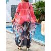 imageBsubseach Kaftan Dresses for Women Sheer Beach Swimsuit Cover Up Batwing Sleeve Plus Size Caftan Cover UpsBlue Pink Flower