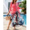 imageBsubseach Kaftan Dresses for Women Sheer Beach Swimsuit Cover Up Batwing Sleeve Plus Size Caftan Cover UpsBlue Pink Flower