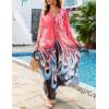 imageBsubseach Kaftan Dresses for Women Sheer Beach Swimsuit Cover Up Batwing Sleeve Plus Size Caftan Cover UpsBlue Pink Flower