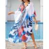 imageBsubseach Kaftan Dresses for Women Sheer Beach Swimsuit Cover Up Batwing Sleeve Plus Size Caftan Cover UpsRed Floral Print