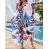 imageBsubseach Kaftan Dresses for Women Sheer Beach Swimsuit Cover Up Batwing Sleeve Plus Size Caftan Cover UpsRed Floral Print