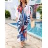 imageBsubseach Kaftan Dresses for Women Sheer Beach Swimsuit Cover Up Batwing Sleeve Plus Size Caftan Cover UpsRed Floral Print