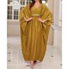 imageBsubseach Kaftan Dresses for Women Solid Color V Neck Batwing Sleeve Caftan Dress Satin Maxi Plus Size Beach Cover Ups Yellow