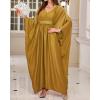 imageBsubseach Kaftan Dresses for Women Solid Color V Neck Batwing Sleeve Caftan Dress Satin Maxi Plus Size Beach Cover Ups Yellow