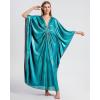 imageBsubseach Kaftan Dresses for Women Sparkly Glitter Batwing Sleeve Kaftan Cover Up Beach Maxi Dress LoungewearGreen