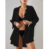 imageBsubseach Long Sleeve Swimsuit Coverup for Women Button Down Bathing Suit Cover Up Shirt Casual Beach Dress Black SBlack