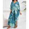 imageBsubseach Plus Size Kaftan Dresses for Women V Neck Swimsuit Coverup Floral Print Caftan Maxi Beach DressBlue
