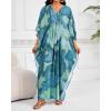 imageBsubseach Plus Size Kaftan Dresses for Women V Neck Swimsuit Coverup Floral Print Caftan Maxi Beach DressBlue
