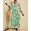 imageBsubseach Plus Size Kaftan Dresses for Women V Neck Swimsuit Coverup Floral Print Caftan Maxi Beach DressGreen