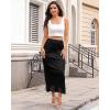 imageBsubseach Satin Maxi Skirts for Women Casual Elegant 2025 Fall A Line High Waist Elastic Silk Midi Skirt with LaceBlack