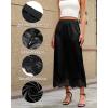 imageBsubseach Satin Maxi Skirts for Women Casual Elegant 2025 Fall A Line High Waist Elastic Silk Midi Skirt with LaceBlack