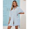 imageBsubseach Swimsuit Cover Up Shirt 34 Sleeve Beach Coverup Oversized Button Down Shirts Bikini Bathing SuitBlue Stripe
