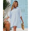 imageBsubseach Swimsuit Cover Up Shirt 34 Sleeve Beach Coverup Oversized Button Down Shirts Bikini Bathing SuitBlue Stripe