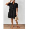 imageBsubseach Swimsuit Cover Up for Women Short Sleeve Button Down Blouse Bathing Suit Cover Ups Cotton Beach Shirt DressBlack