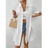 imageBsubseach Swimsuit Cover Up for Women Short Sleeve Button Down Blouse Bathing Suit Cover Ups Cotton Beach Shirt DressWhite