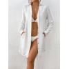 imageBsubseach Swimsuit Coverup for Women Long Sleeve Bathing Suit Cover Up Blouse Button Down Shirt Dress Beach Vacation ClothesWhite