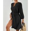 imageBsubseach Swimsuit Coverup for Women V Neck Bathing Suit Cover Up with Pocket Drawstring Button Down Beach Shirt DressesBlack