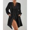 imageBsubseach Swimsuit Coverup for Women V Neck Bathing Suit Cover Up with Pocket Drawstring Button Down Beach Shirt DressesBlack