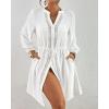 imageBsubseach Swimsuit Coverup for Women V Neck Bathing Suit Cover Up with Pocket Drawstring Button Down Beach Shirt DressesWhite