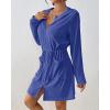imageBsubseach Terry Cloth Cover Up  Women Zip Up Long Sleeve Swimsuit Coverup Hooded Bath Robes with PocketsBlue