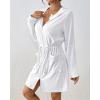 imageBsubseach Terry Cloth Cover Up  Women Zip Up Long Sleeve Swimsuit Coverup Hooded Bath Robes with PocketsWhite