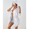 imageBsubseach Terry Cloth Cover Up  Women Zip Up Long Sleeve Swimsuit Coverup Hooded Bath Robes with PocketsWhite