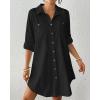 imageBsubseach Terry Cloth Swim Cover Up for Women Cotton Bathing Suit Coverup Button Down Beach Shirt Robes with PocketsBlack