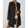 imageBsubseach Terry Cloth Swim Cover Up for Women Cotton Bathing Suit Coverup Button Down Beach Shirt Robes with PocketsBlack