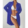imageBsubseach Terry Cloth Swim Cover Up for Women Cotton Bathing Suit Coverup Button Down Beach Shirt Robes with PocketsBlue
