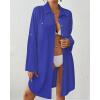 imageBsubseach Terry Cloth Swim Cover Up for Women Cotton Bathing Suit Coverup Button Down Beach Shirt Robes with PocketsBlue