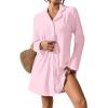 imageBsubseach Terry Cloth Swim Cover Up for Women Swimsuit Coverup Long Sleeve Button Down Bathing Suit Cover Ups with PocketsPink