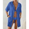 imageBsubseach Terry Cloth Swim Coverup  Women Long Sleeve Hooded Swimsuit Coverup Zipper Beach Coverups Robes with PocketsBlue
