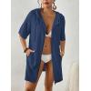 imageBsubseach Terry Cloth Swim Coverup  Women Long Sleeve Hooded Swimsuit Coverup Zipper Beach Coverups Robes with PocketsNavy Blue