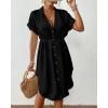 imageBsubseach Women 2025 Swimsuit Coverup Button Bathing Suit Cover Ups Short Sleeve Shirt Cover Up Dress Beach DressBlack