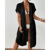 imageBsubseach Women 2025 Swimsuit Coverup Button Bathing Suit Cover Ups Short Sleeve Shirt Cover Up Dress Beach DressBlack