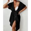 imageBsubseach Women 2025 Swimsuit Coverup Button Bathing Suit Cover Ups Short Sleeve Shirt Cover Up Dress Beach DressBlack