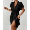 imageBsubseach Women 2025 Swimsuit Coverup Button Bathing Suit Cover Ups Short Sleeve Shirt Cover Up Dress Beach DressBlack
