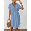imageBsubseach Women 2025 Swimsuit Coverup Button Bathing Suit Cover Ups Short Sleeve Shirt Cover Up Dress Beach DressBlue