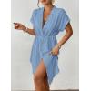 imageBsubseach Women 2025 Swimsuit Coverup Button Bathing Suit Cover Ups Short Sleeve Shirt Cover Up Dress Beach DressBlue