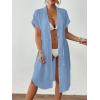 imageBsubseach Women 2025 Swimsuit Coverup Button Bathing Suit Cover Ups Short Sleeve Shirt Cover Up Dress Beach DressBlue