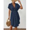 imageBsubseach Women 2025 Swimsuit Coverup Button Bathing Suit Cover Ups Short Sleeve Shirt Cover Up Dress Beach DressNavy Blue
