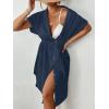 imageBsubseach Women 2025 Swimsuit Coverup Button Bathing Suit Cover Ups Short Sleeve Shirt Cover Up Dress Beach DressNavy Blue