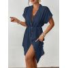 imageBsubseach Women 2025 Swimsuit Coverup Button Bathing Suit Cover Ups Short Sleeve Shirt Cover Up Dress Beach DressNavy Blue