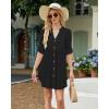 imageBsubseach Women Beach Cover Ups V Neck Button Down Swimsuit Coverup Summer Swim Long Sleeve Cover Up DressBlack