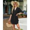 imageBsubseach Women Beach Cover Ups V Neck Button Down Swimsuit Coverup Summer Swim Long Sleeve Cover Up DressBlack