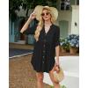 imageBsubseach Women Beach Cover Ups V Neck Button Down Swimsuit Coverup Summer Swim Long Sleeve Cover Up DressBlack