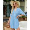 imageBsubseach Women Beach Cover Ups V Neck Button Down Swimsuit Coverup Summer Swim Long Sleeve Cover Up DressLight Blue